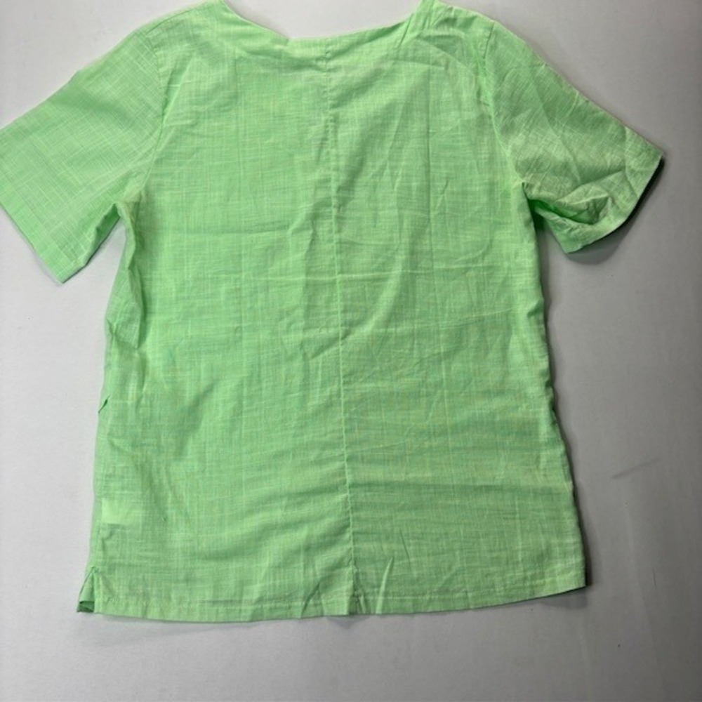 Women's 100% Cotton Lime Green Textured Blouse Floral Art Print Short Sleeve Top - Picture 7 of 12